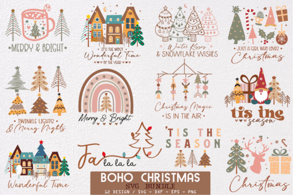 Boho Christmas SVG PNG Bundle: Perfect for Crafts and Graphics
